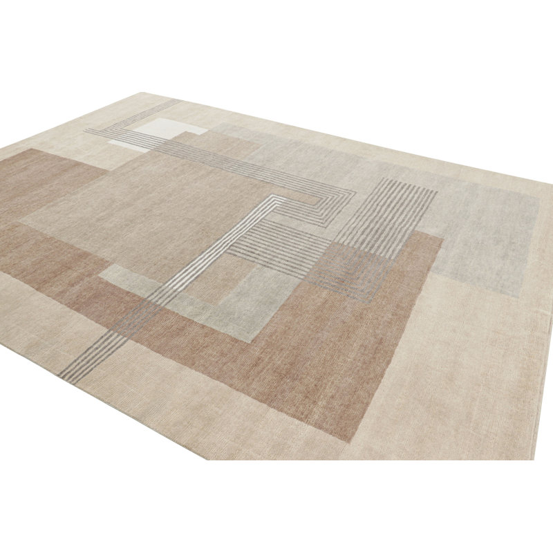 Art Deco Hand Knotted Wool Geometric Area Rug, Rectangle 8' x 10'