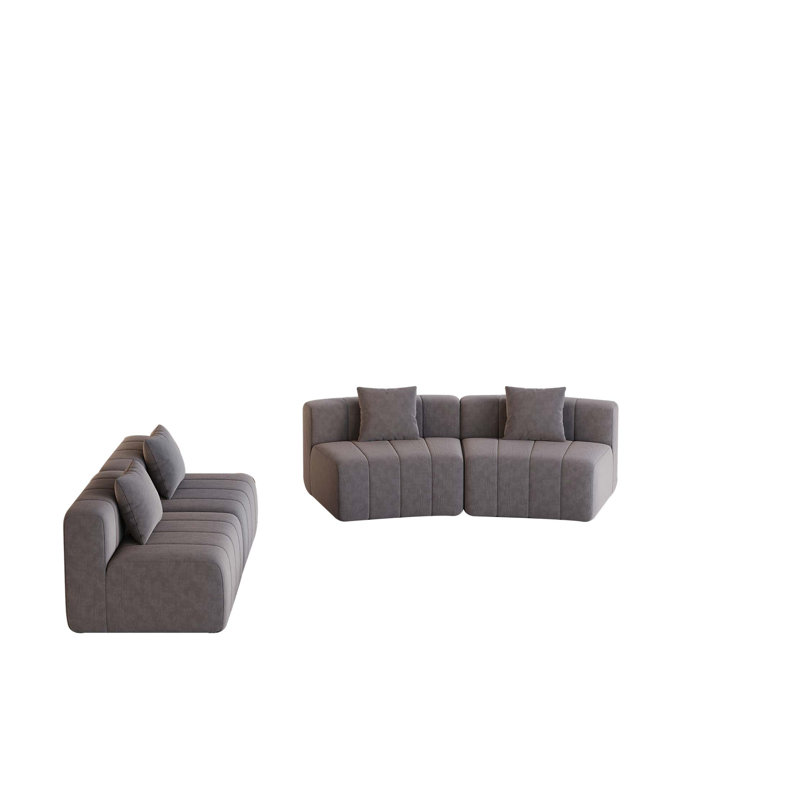 Chenille curved sectional sofa with 4 pillows,Curved Symmetrical Modular Sofa Sectional ,Two curved seats and two single seats,Two curved seats and two single seats