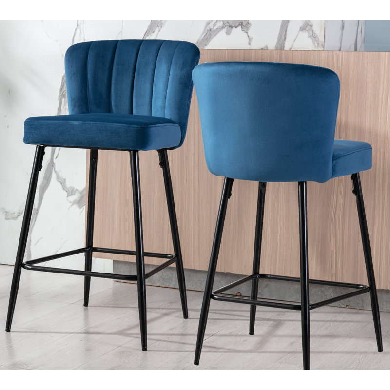 Catharina Upholstered Counter Stool with Metal Frame, Blue