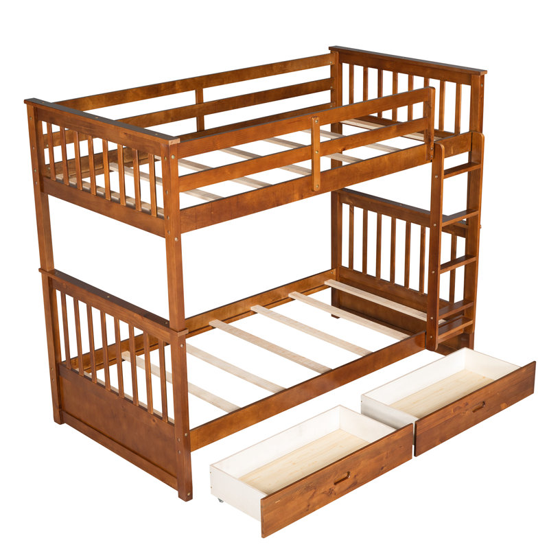 Lit superposé Twintwin en bois massif avec échelles et rangement en noyer - Mobilier de chambre à coucher de qualité pour la maison