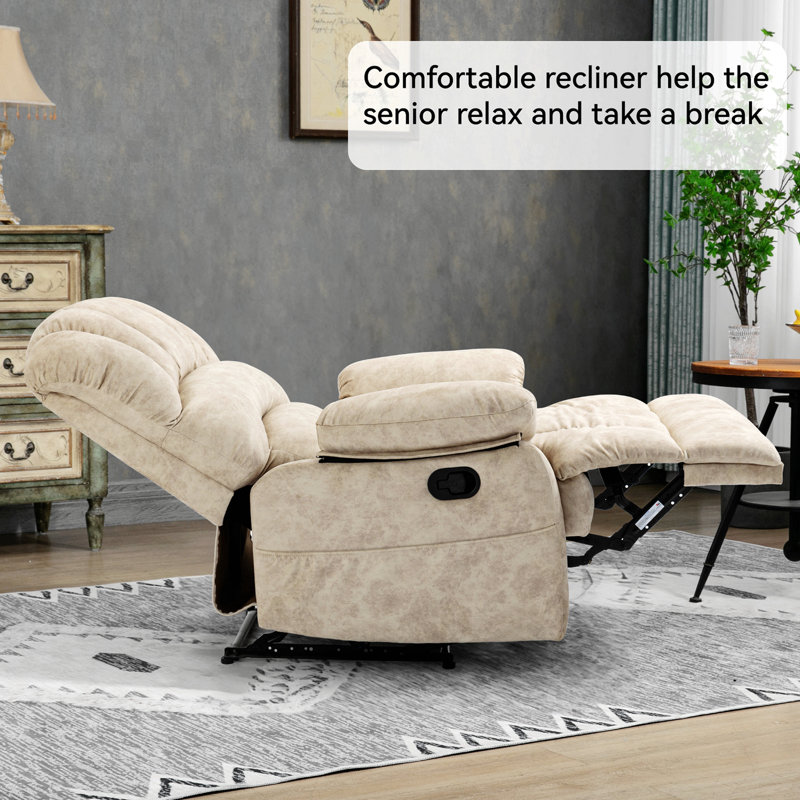 Grand fauteuil inclinable manuel en tissu pour le salon, Beige