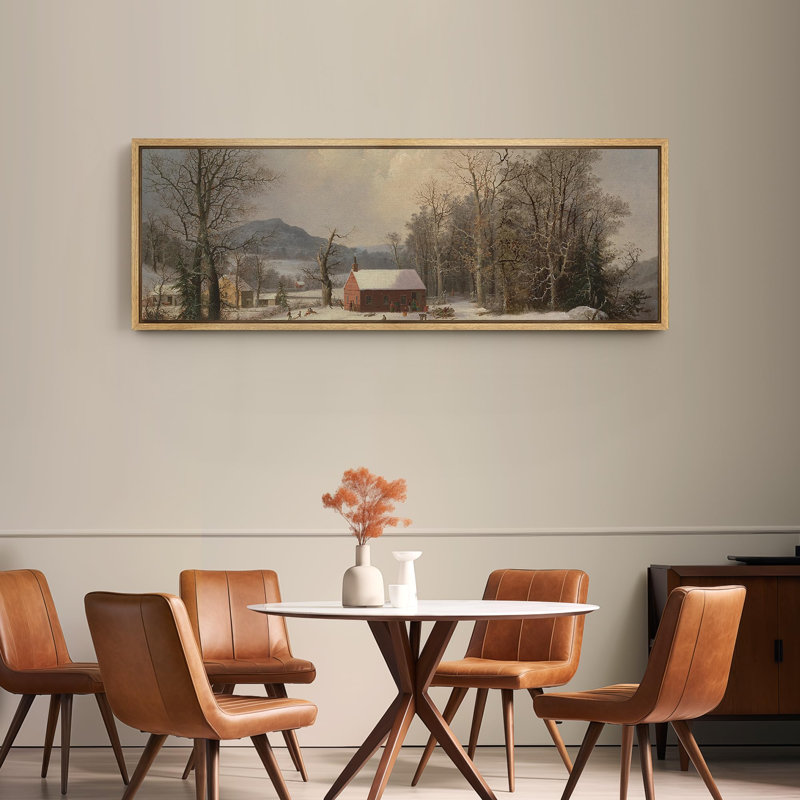 «Rustic Countryside Countryside Snow Winter Homestead Serenity», reproduction d'art sur toile, H 20 po x l 60 po, Naturel