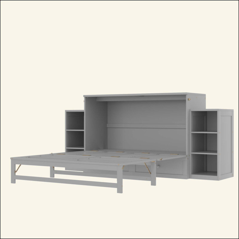 Lit escamotable avec tiroirs et tablettes de rangement spacieux, idéal pour les chambres d'amis ou les chambres compactes