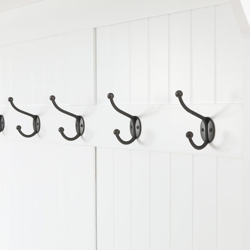 Bright White MDF Hall Tree with Storage Bench and Coat Hooks