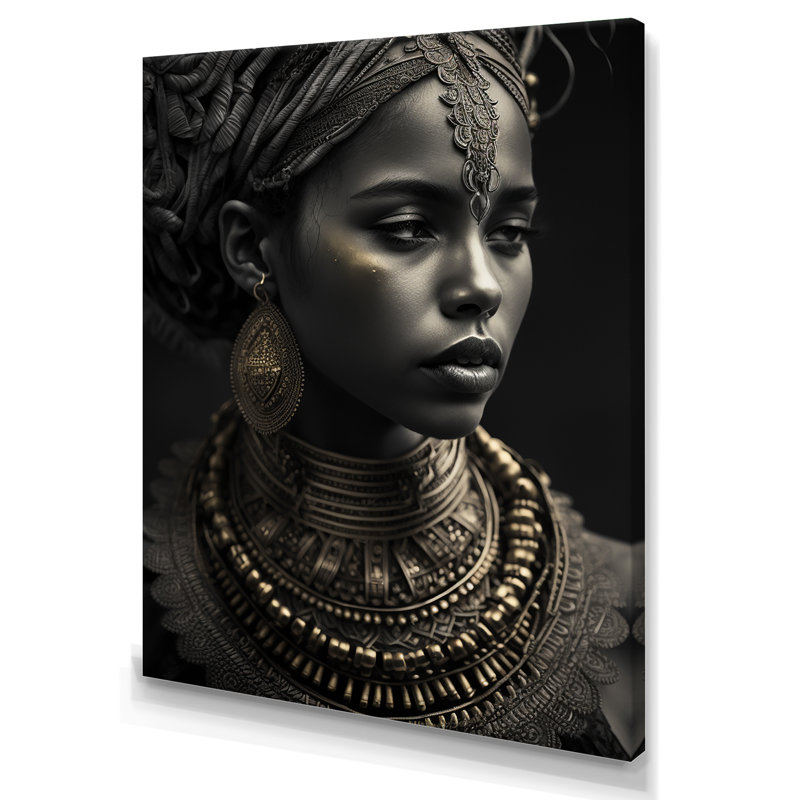 Cronan, reine afro-américaine avec bijoux traditionnels, impression sur toile, H 44 po x l 34 po x P 1,5 po, Toile tendue