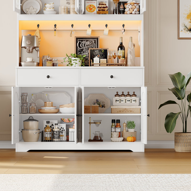 Armoire de cuisine 47,4 po, étagère de boulanger avec tablette à micro-ondes, éclairage à DEL intégré, armoire de rangement pour la cuisine, la salle à manger ou le salon