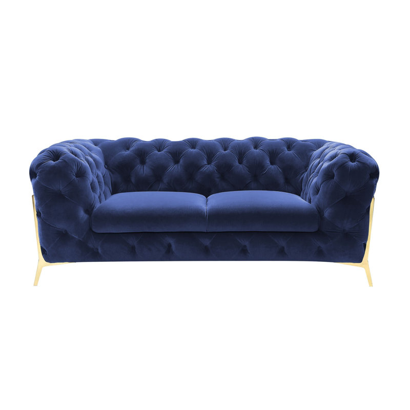 Causeuse à accoudoirs roulés Anika, Velours bleu