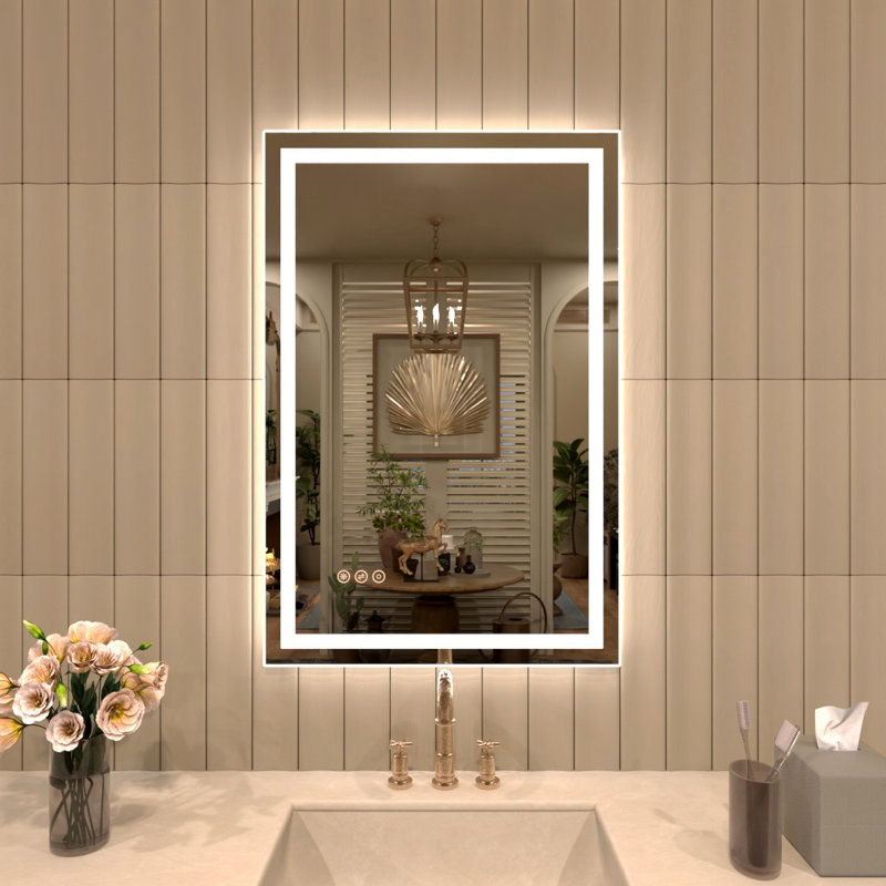 Ridlee 20 In. W X 30 In. H LED Light Anti-Fog Frameless Bathroom / Vanity Mirror, 30" x 20"