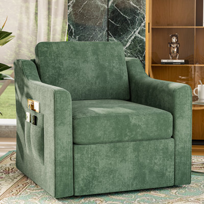 Fauteuil d'appoint pivotant large et large Big, chaise longue rembourrée en tissu à dossier complet, rotation à 360 °, fauteuil d'appoint de salon moderne, vert