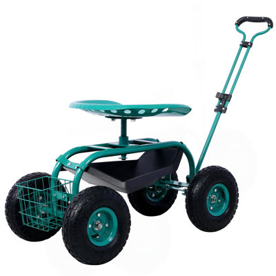 Rolling Garden Scooter Garden Cart Seat With Wheels And Tool Tray, 360 Swivel Seat,Green