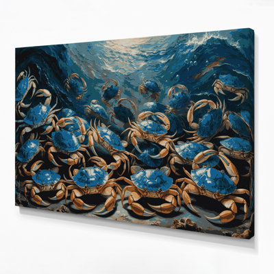 Nautical Crabs Blue Canvas Wall Art