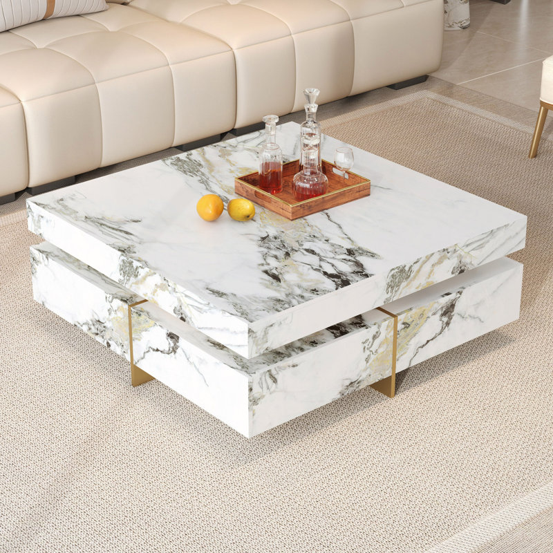 Glossy Square Storage Coffee Table With 4 Drawers