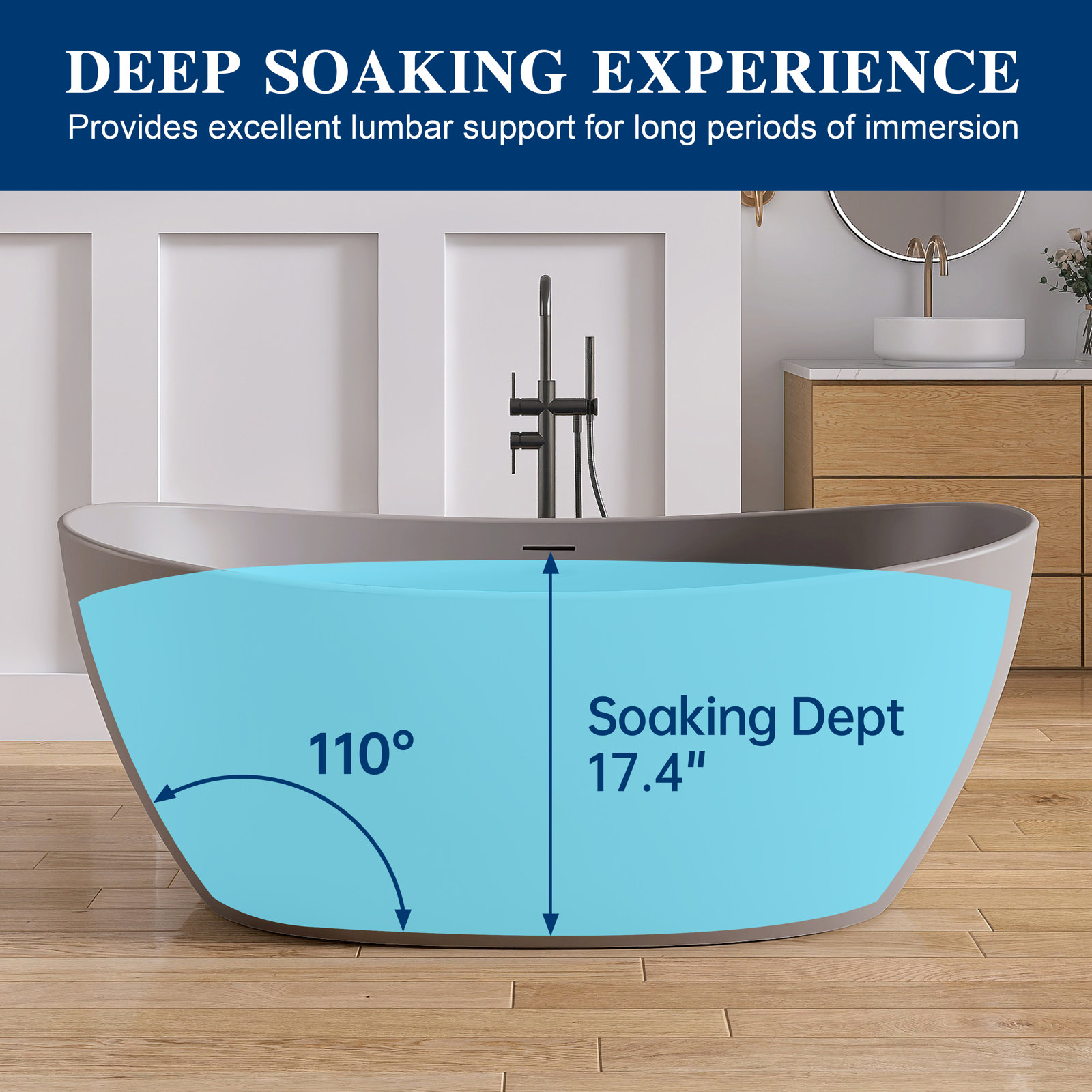 Forma 65" Double Slipper Soaking Bathtub, Gray