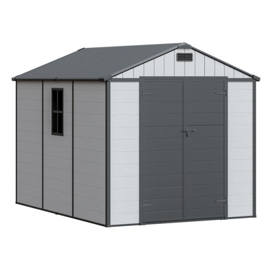 8 Ft. W X 10 Ft. D Resin Outdoor Storage Shed With Floor And Windows, Weather-resistant Outdoor Storage With Reinforced Design, Light Gray