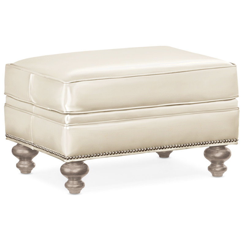 Repose-pieds rectangulaire en cuir véritable 26 "West, Cuir véritable vert forêt d'Anilina, Pierre, Nickel