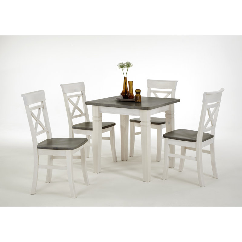 Kelly Pine Square Wood Top Dining Table with Steel Base, Stained and varnished white/Grey