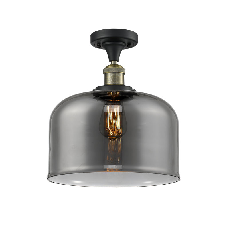 Plafonnier semi-encastré 1 lumière Bell, Ampoule non incluse, Plaqué couleur fumée, Laiton antique noir