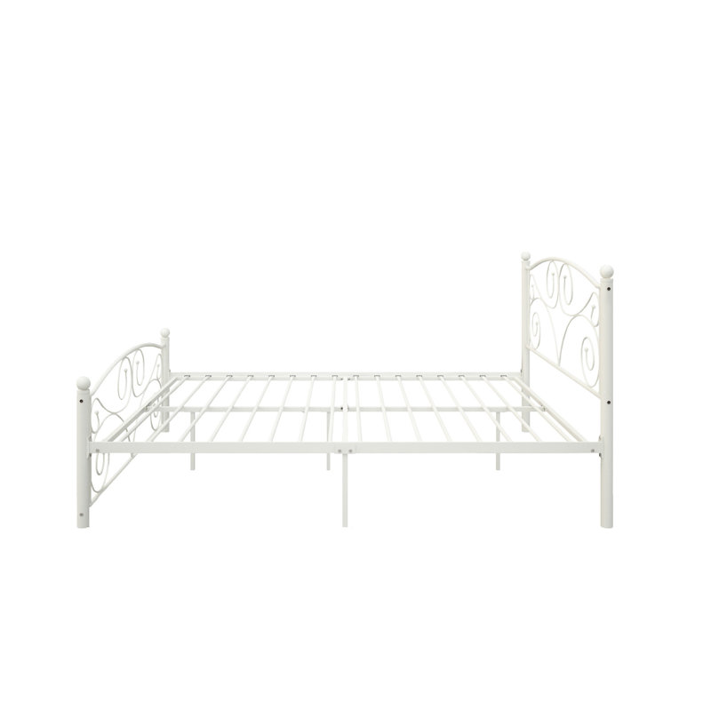 Lit double en métal blanc, conception et structure modernes, fonctionnement stable et silencieux, assemblage facile inclus, aucun sommier requis, convient aux matelas de 8 pouces et plus, capacité de poids de 600 lb - acier robuste