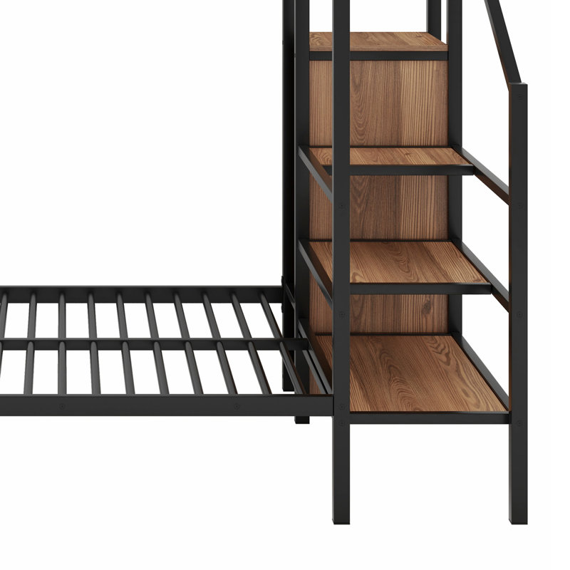 Metal Bunk Bed With Wardrobe, Black/Brown