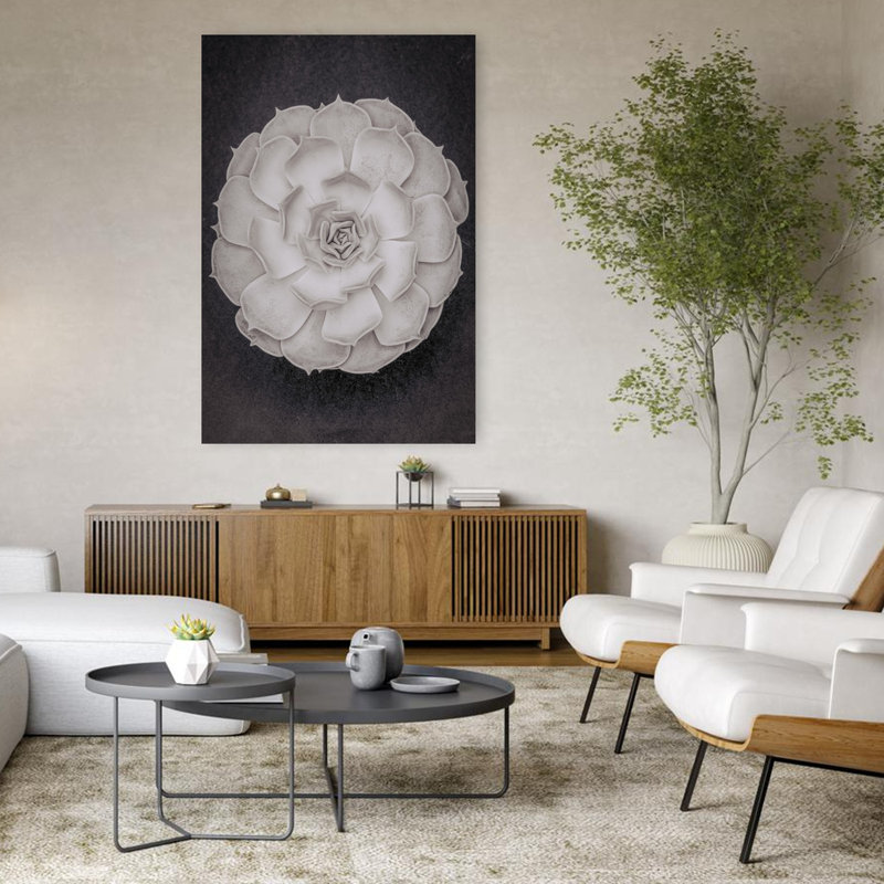 «Succulent Graptoveria Baw 004», art contemporain mural, paysage de cactus, H 48 po x l 32 po