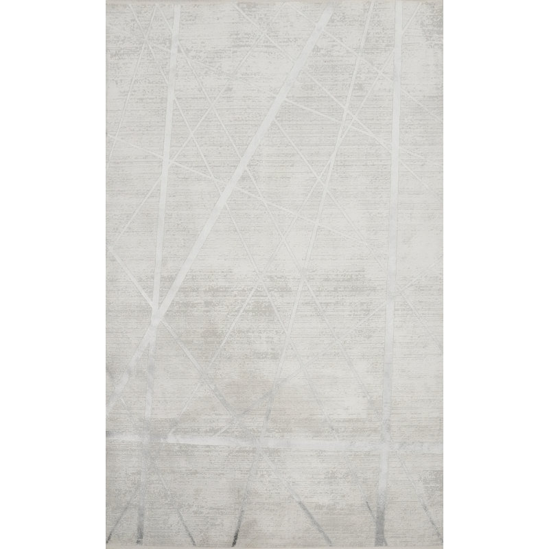Tapis contemporain gris 5 x 8 avec art linéaire intrigant