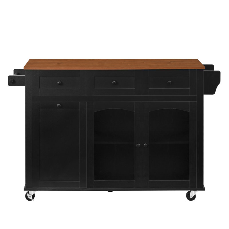 Îlot de cuisine en bois avec porte vitrée Merrick Modern Farmhouse, Noir/noyer