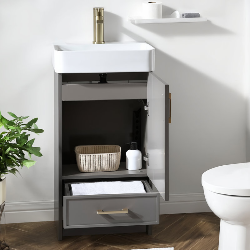 18"Modern Mini Free-Standing Single Bathroom Vanity, Gray