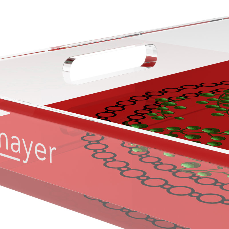 Christmas Berries Green Red Acrylic Square Decorative Tray, 15"W x 15"D x 2"H