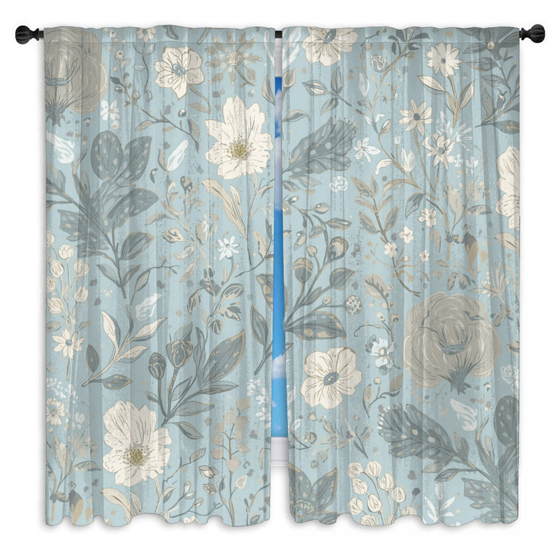 Rideaux de fenêtre à motif floral bleu et fleurs obscurcissant - 2 panneaux, 56in x 76in - 2 panels, Transparent
