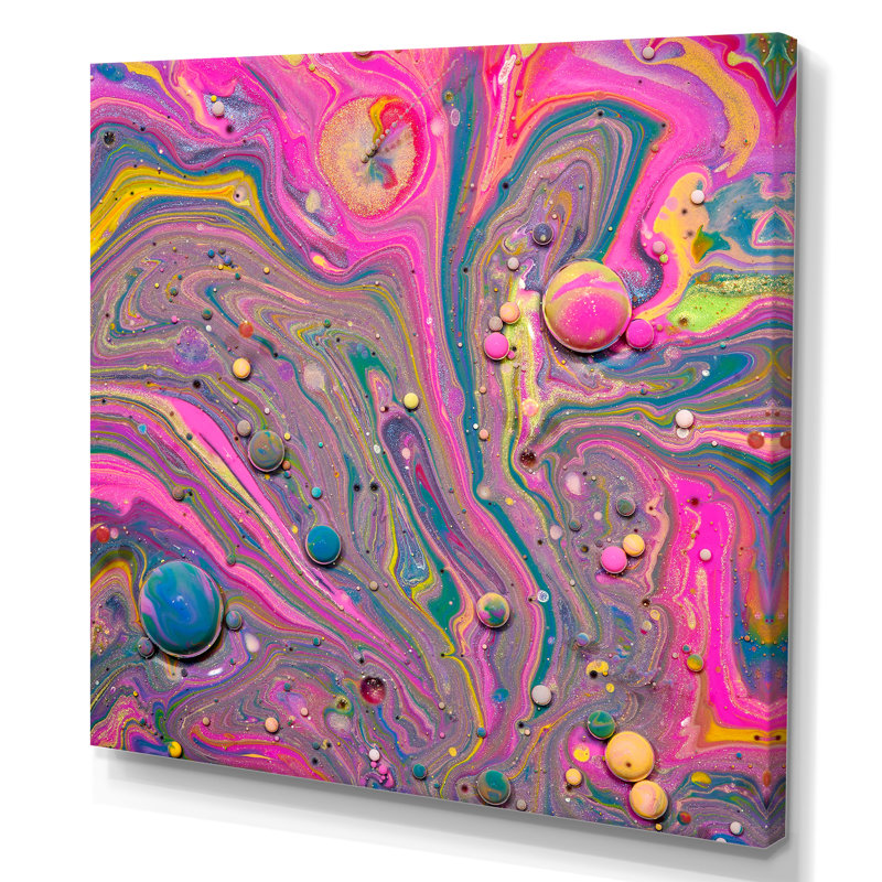 Multi et fluide acrylique rose - Peinture, H 16 po x l 16 po, Toile tendue