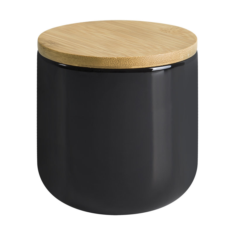 Black Ceramic Bathroom Storage Jar with Bamboo Lid