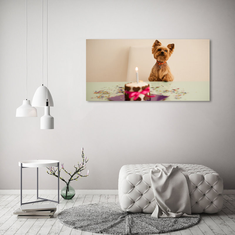 Dog With Cake - Wrapped Canvas Print