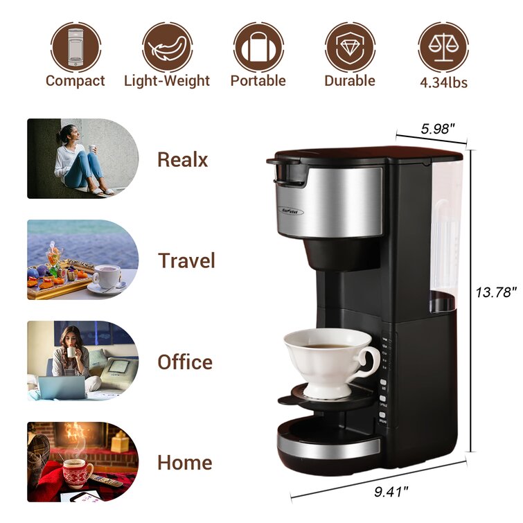SUNVIVI 2023 Upgrade Single Serve Brew Coffee Maker Machine 6 to 14 oz  Reservoir, Auto Shut-off, Compatible with K Cup Pod & Ground Coffee, Red 