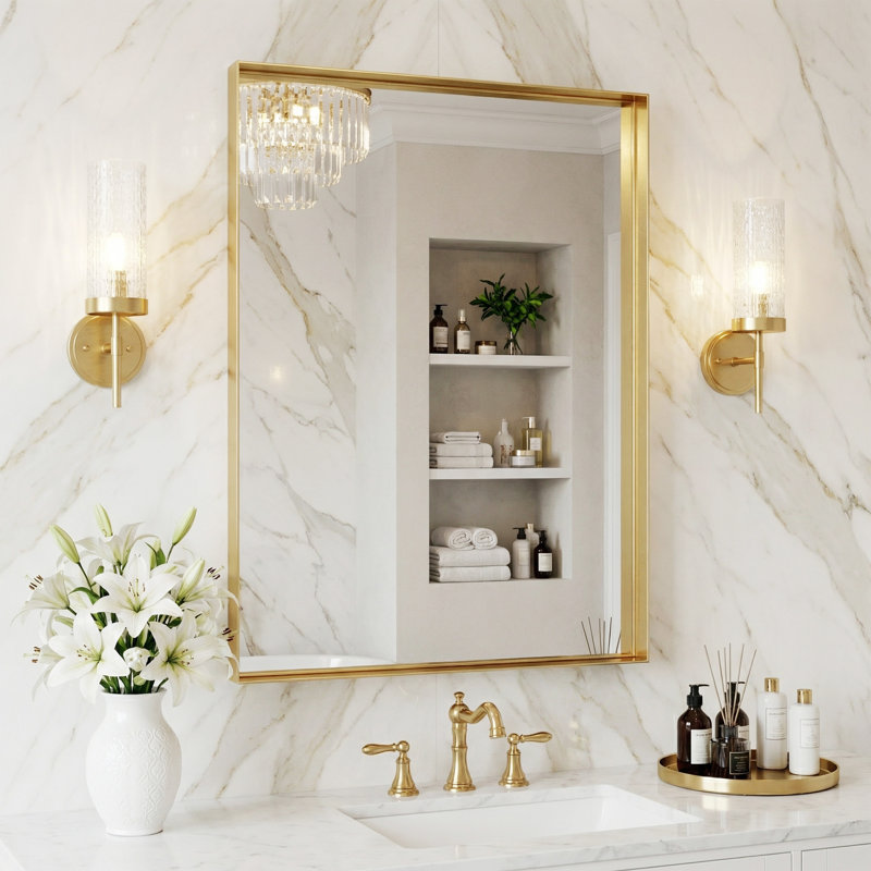 Rectangular Aluminum Alloy Frame Wall Mounted Bathroom Mirror,Decorative Wall Mirror with HD Tempered Glass for Bathroom Bedroom Entryway Living Room