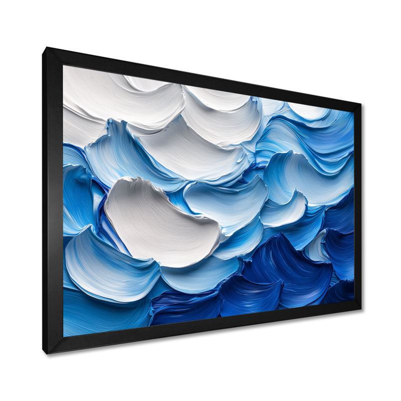 Nuredin Ocean Blue Delicate Flower Petals I - fleurs abstraites, art mural, Cadre simple, Noir, H 12 po x l 20 po