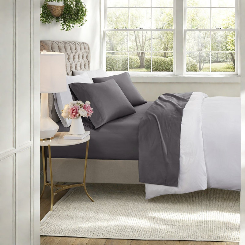 Thread Count Queen Cooling Cotton Blend Sheets & Pillowcases, Charcoal