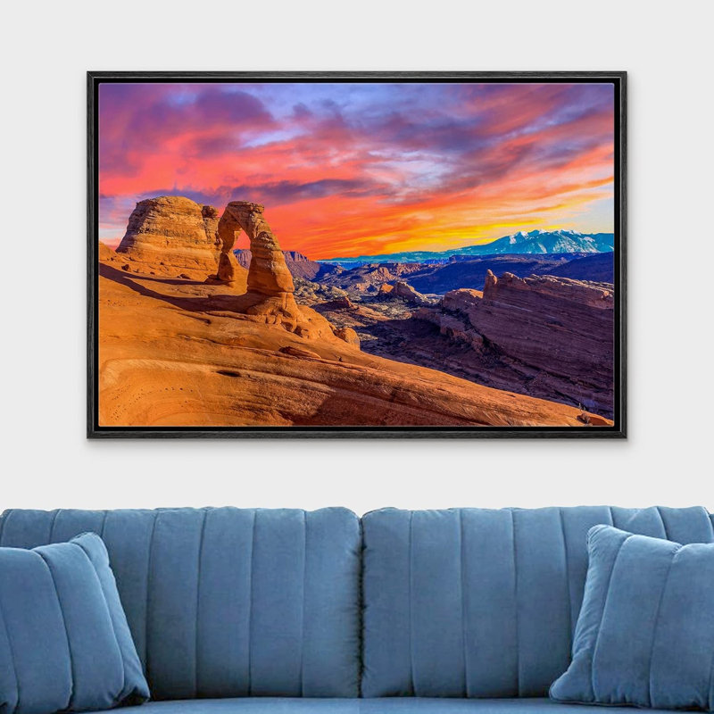 Arizona Southwest Canyon Pastel Sunset Cactus Deser Photographie de paysage Paysage rustique, Cadre flottant noir