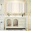 Meuble-lavabo autoportant en bois d'hévéa vert pâle, style crème, avec armoire à pharmacie intégrée-1514830240