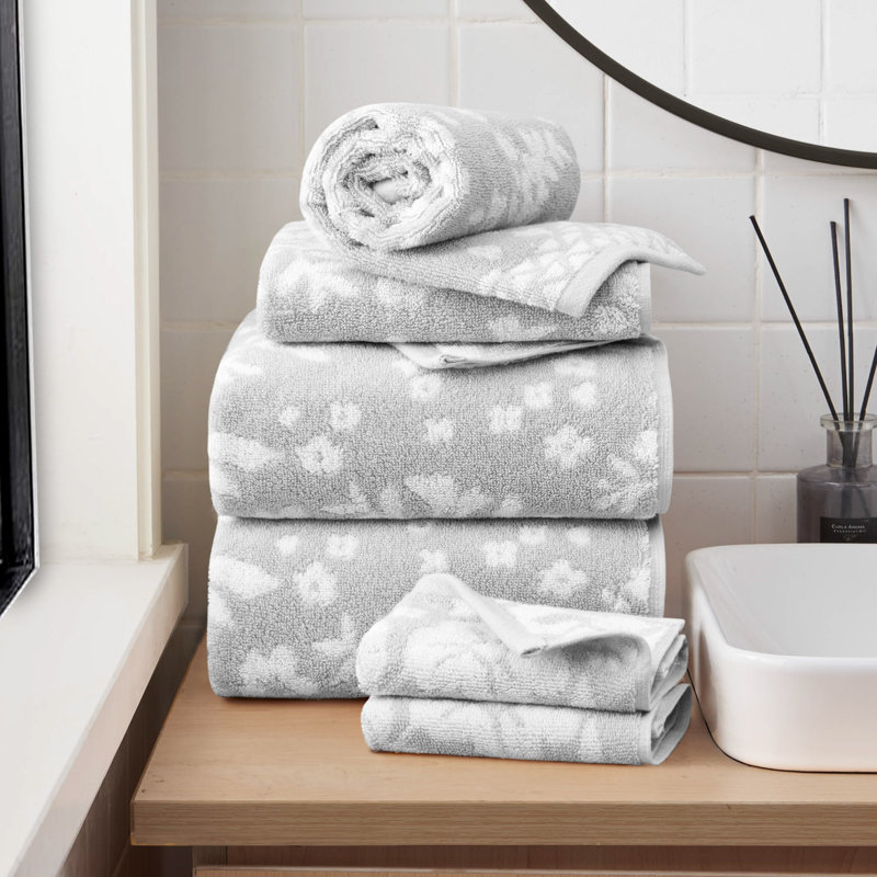Lucky Brand Folk Floral Bath Towels 6-Piece, Glacier Gray