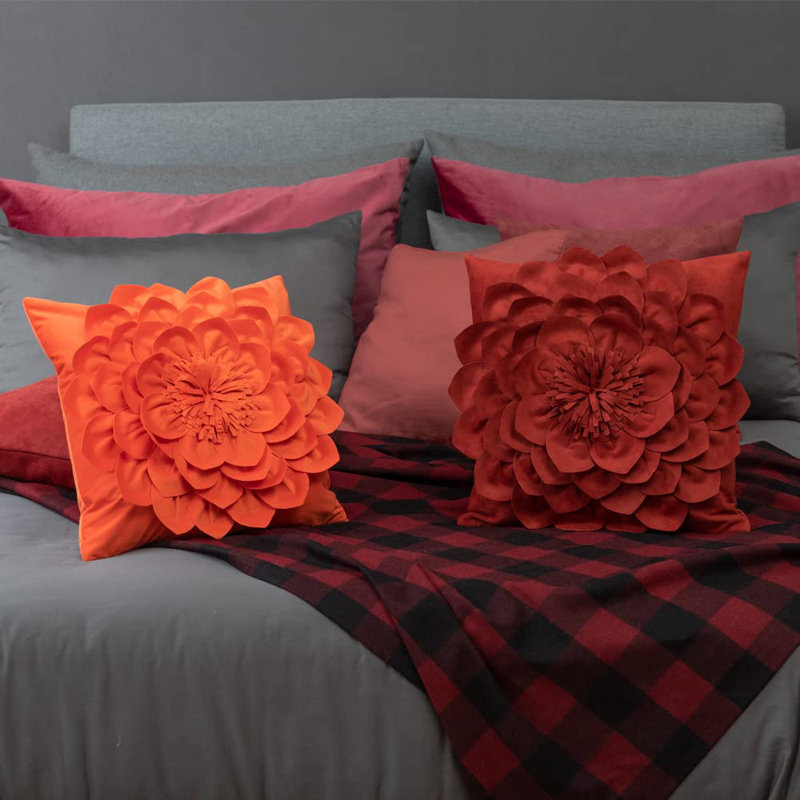 Appliqued Velvet Pillow Cover, Orange