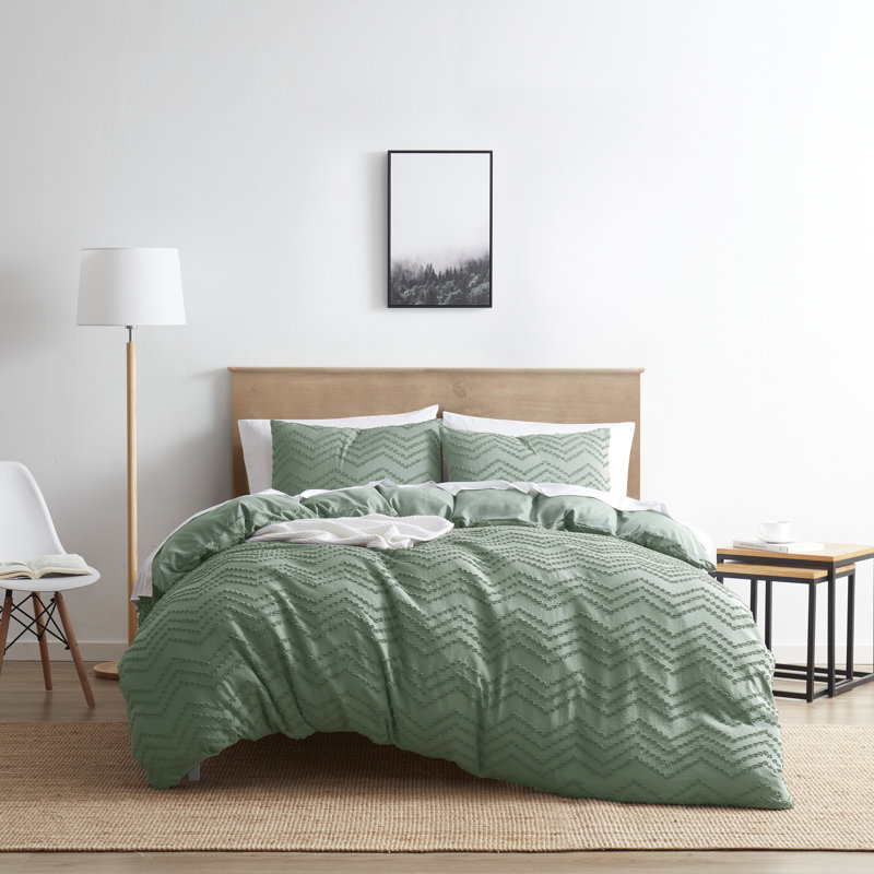 Ensemble de housse de couette Modern Boho, Vert, Housse de couette simple + 1 taie décorative stan