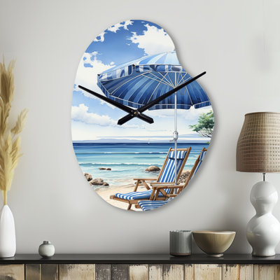 Beach Sandy Escape Pointillism I - Horloge murale asymétrique en métal, forme unique