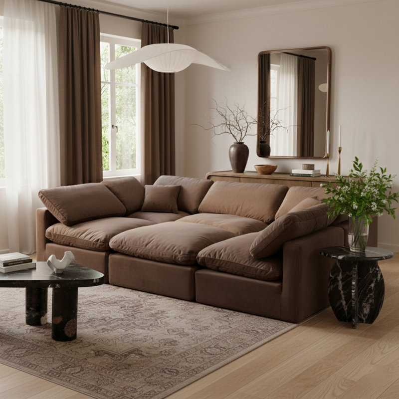 Itala Velvet U-Shaped Sectional Reversible, Brown Velvet