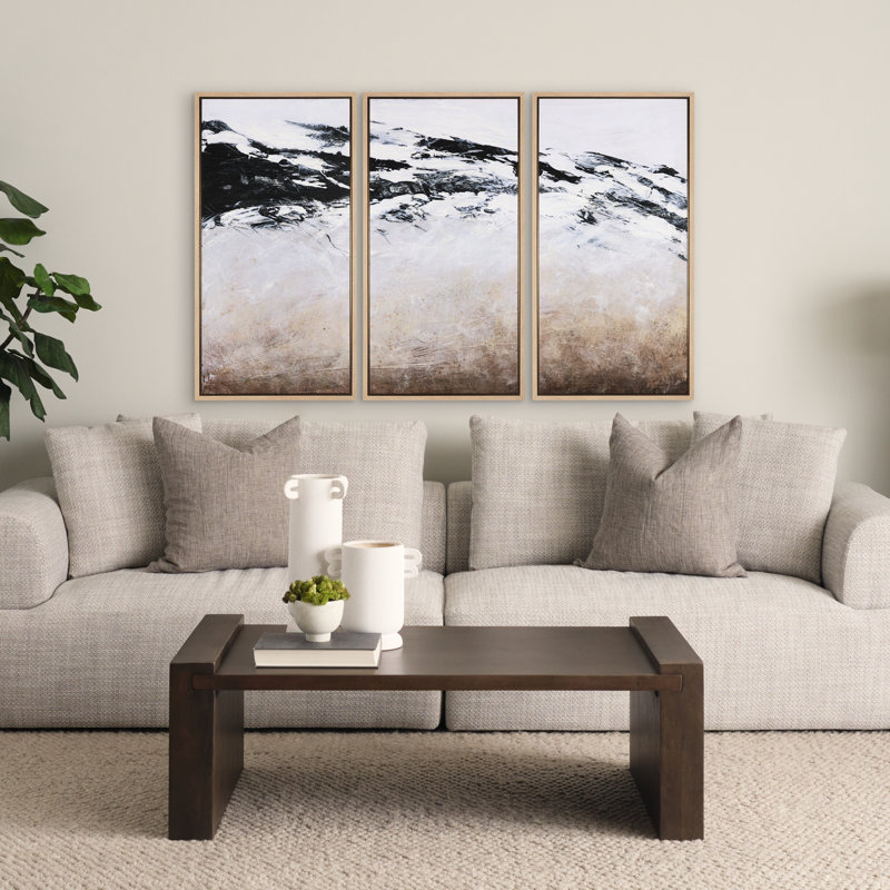 Black Strokes III a Hand Embelished Textured Canvas, 42.875" H x 22.875" W x 1.5" D, Natural Picture Framed
