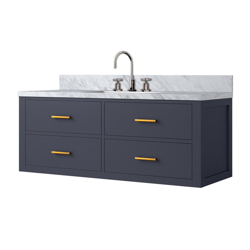 48 po X P 22 po D Meuble-lavabo simple avec comptoir en marbre de Carrare et robinet, Bleu