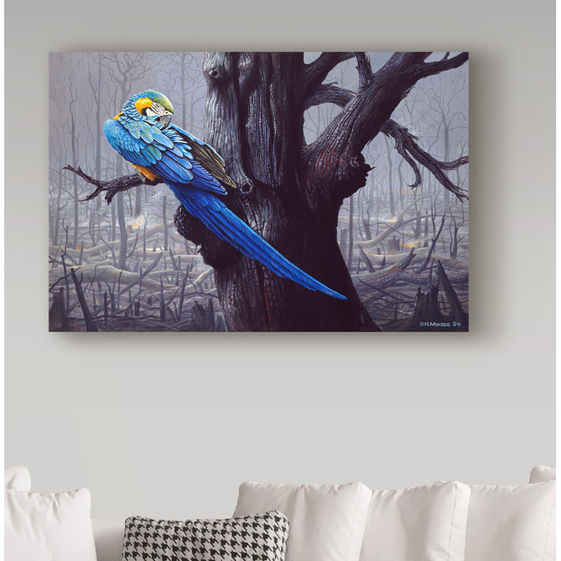 Blue and Yellow Macaw in Burned Forest Canvas Art