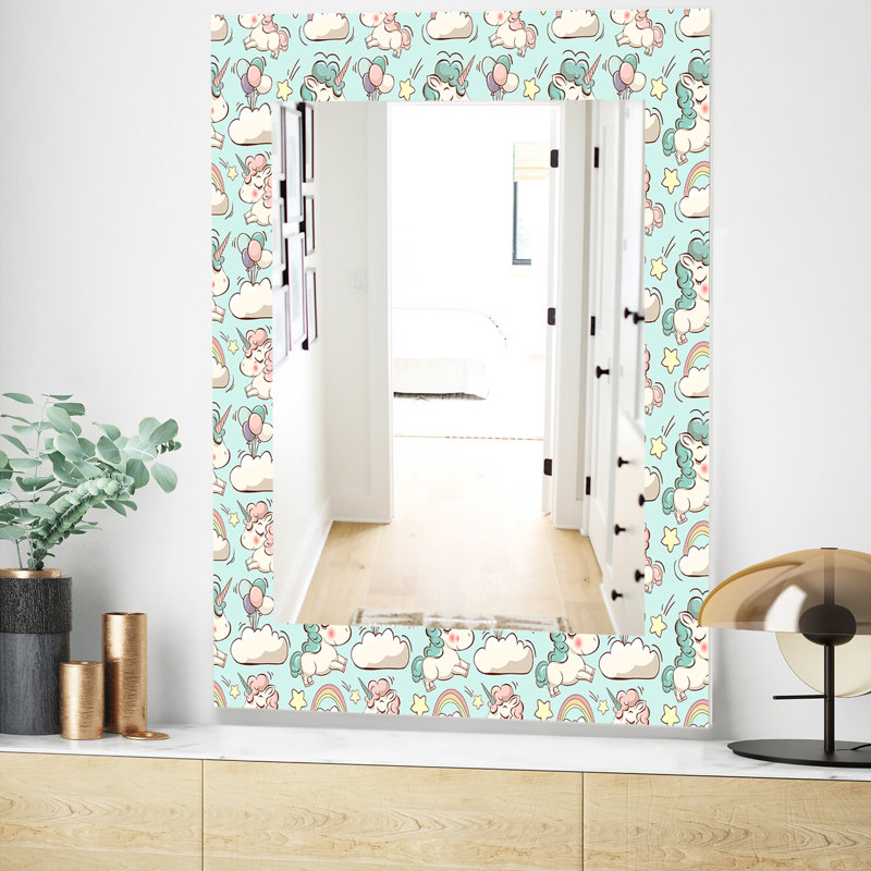 Miroir mural mignon licornes et nuages, H 39,4 po x l 29,5 po
