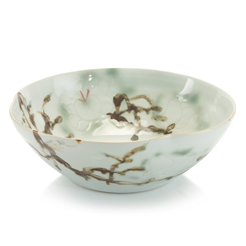 Curled-Rim Ceramic Decorative Bowl
