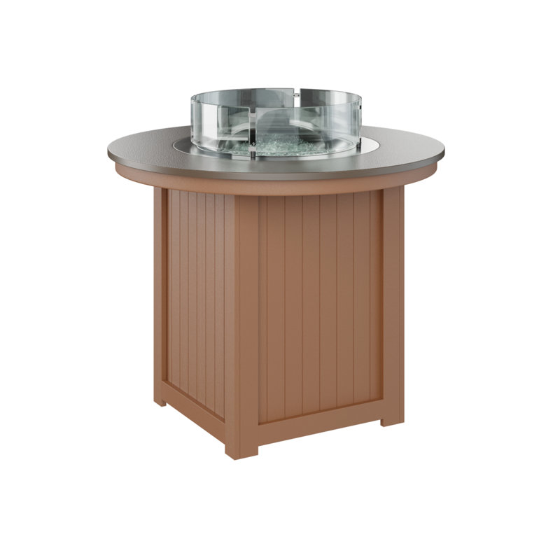 Berlin Gardens Donoma 44″ Round Counter Height Fire Pit Table, 37" H x 44" W x 44" D, Hammered Top Bronze with Cedar Base