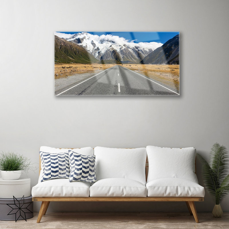 Landscape Road Mountains Mountain Snow - No Frame Print on Glass
